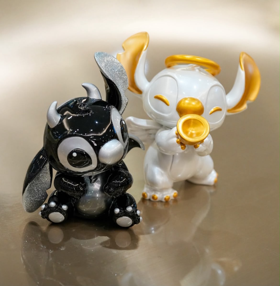 【現場購買】預約美版 5.5吋 黑魔鬼 & 白天使 Stitch 典藏級手繪樹脂雕像